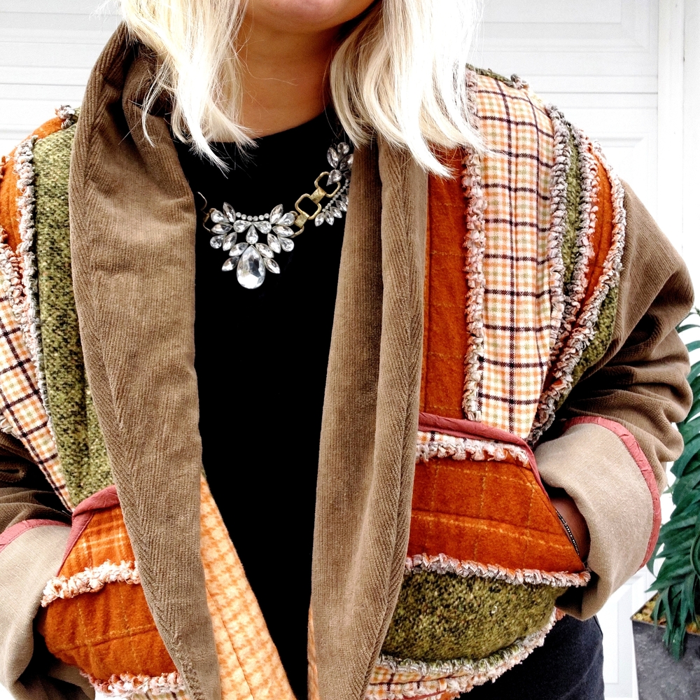 Handmade Quilt Jacket Colorful Fall Patchwork Teddy Jacket